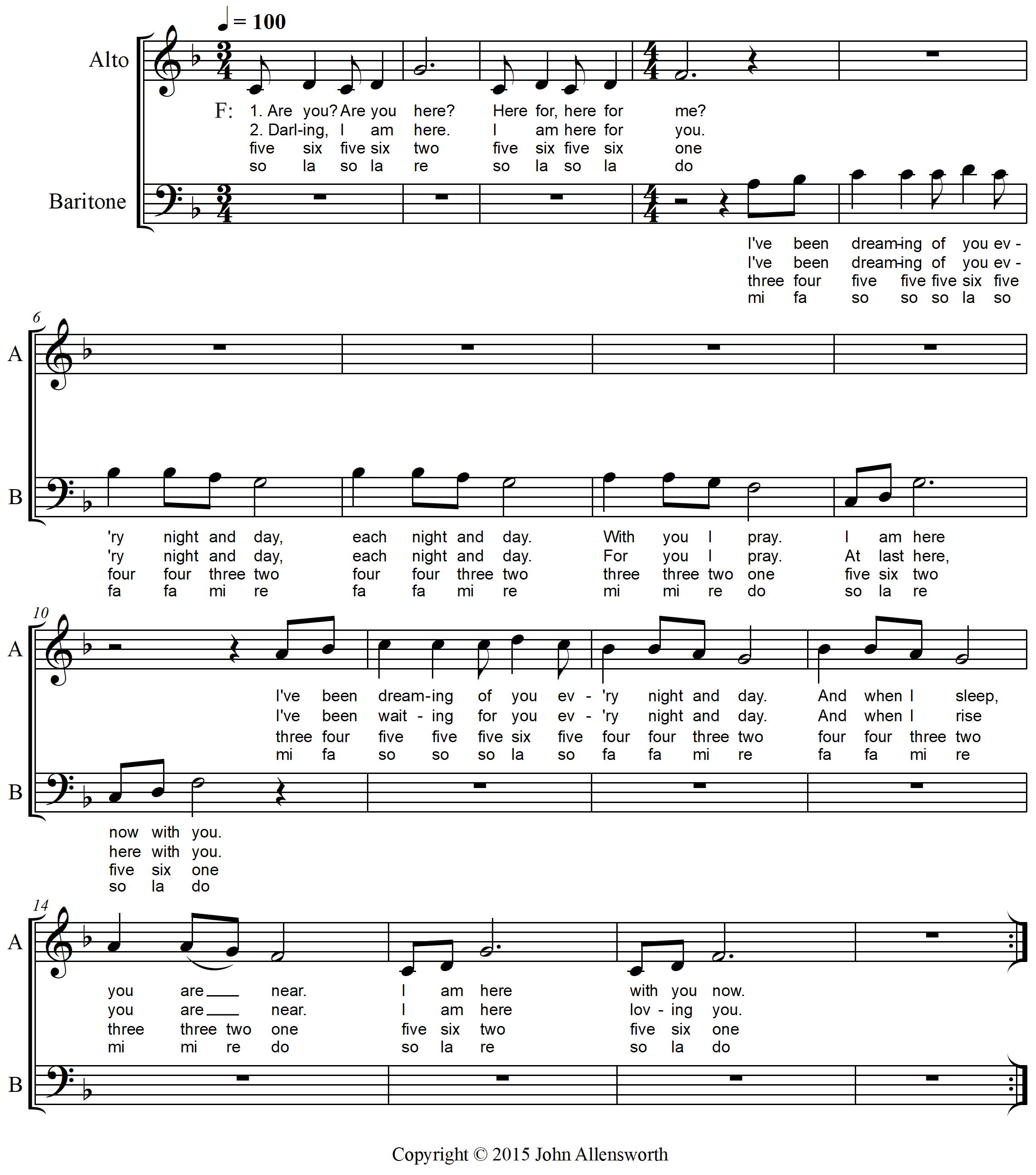 Happy-Go-Lucky, composed by John Allensworth, with solfege and scale degree numbers